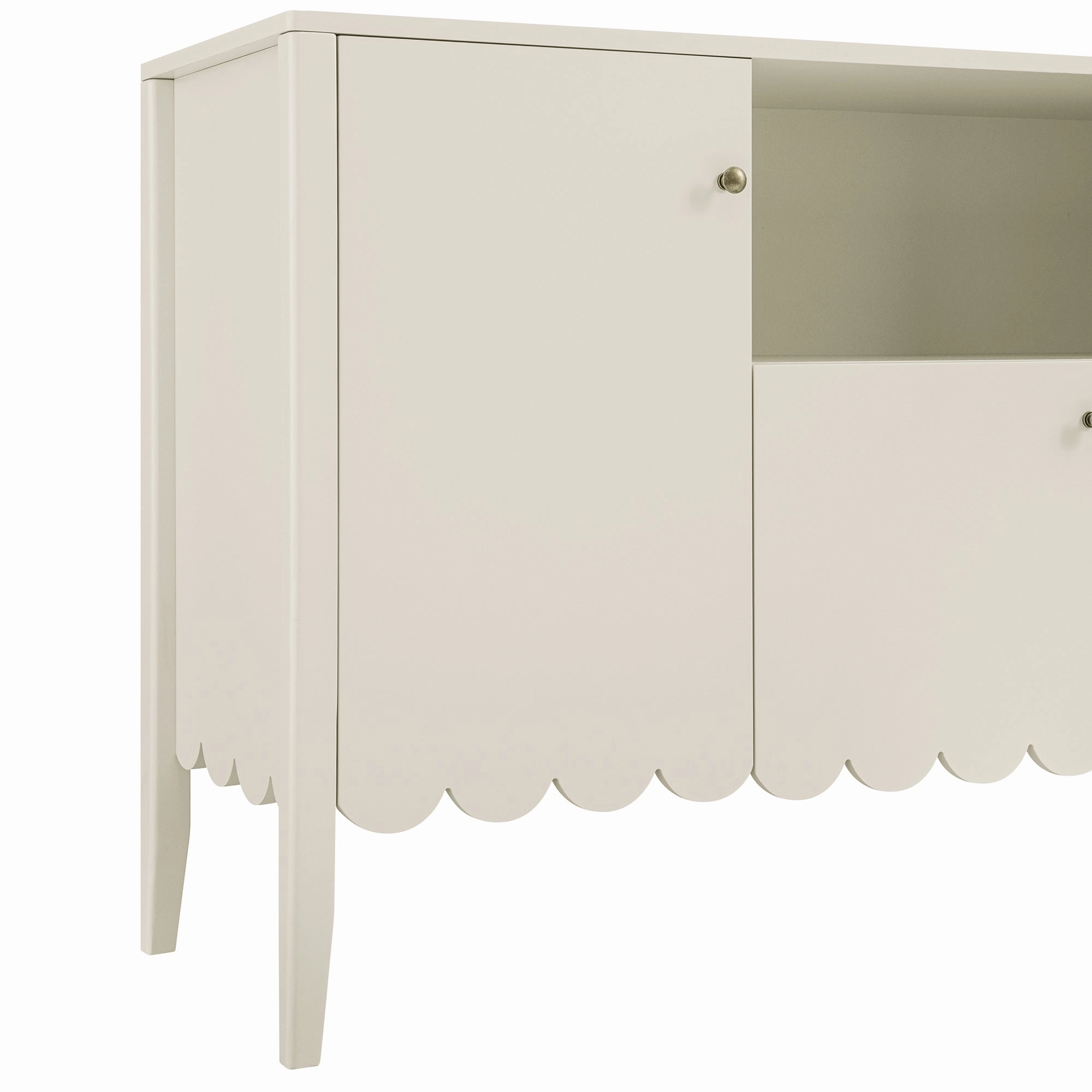 Henley Scalloped Edge 150cm Wide Sideboard with Open Shelf, Light Sand