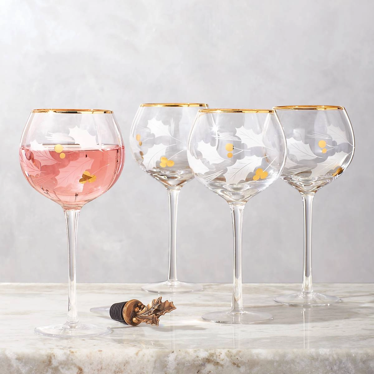 Holiday Gold Balloon Glasses - Set Of 4