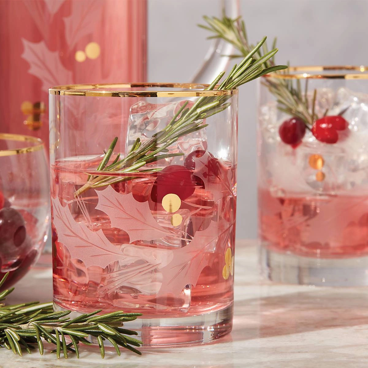 Holiday Gold Double Old Fashion Glasses - Set Of 4