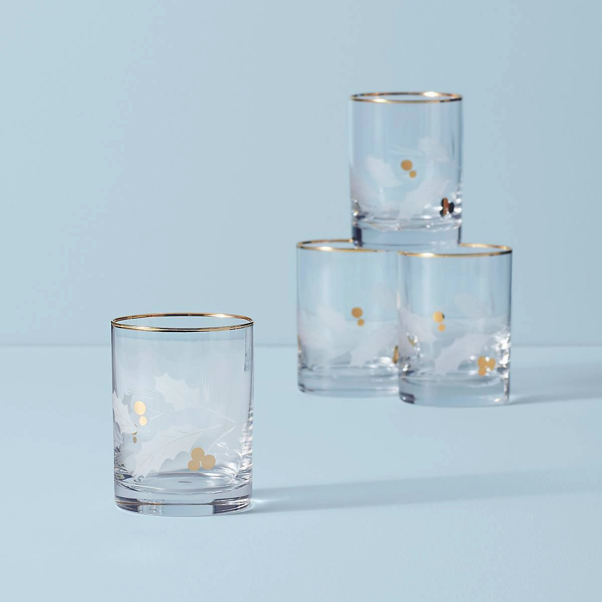 Holiday Gold Double Old Fashion Glasses - Set Of 4