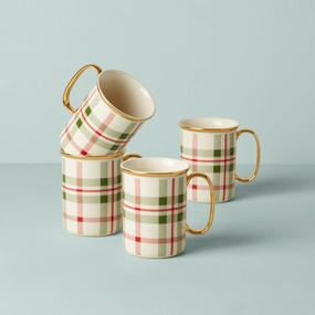 Holiday Plaid Mugs - Set of 4