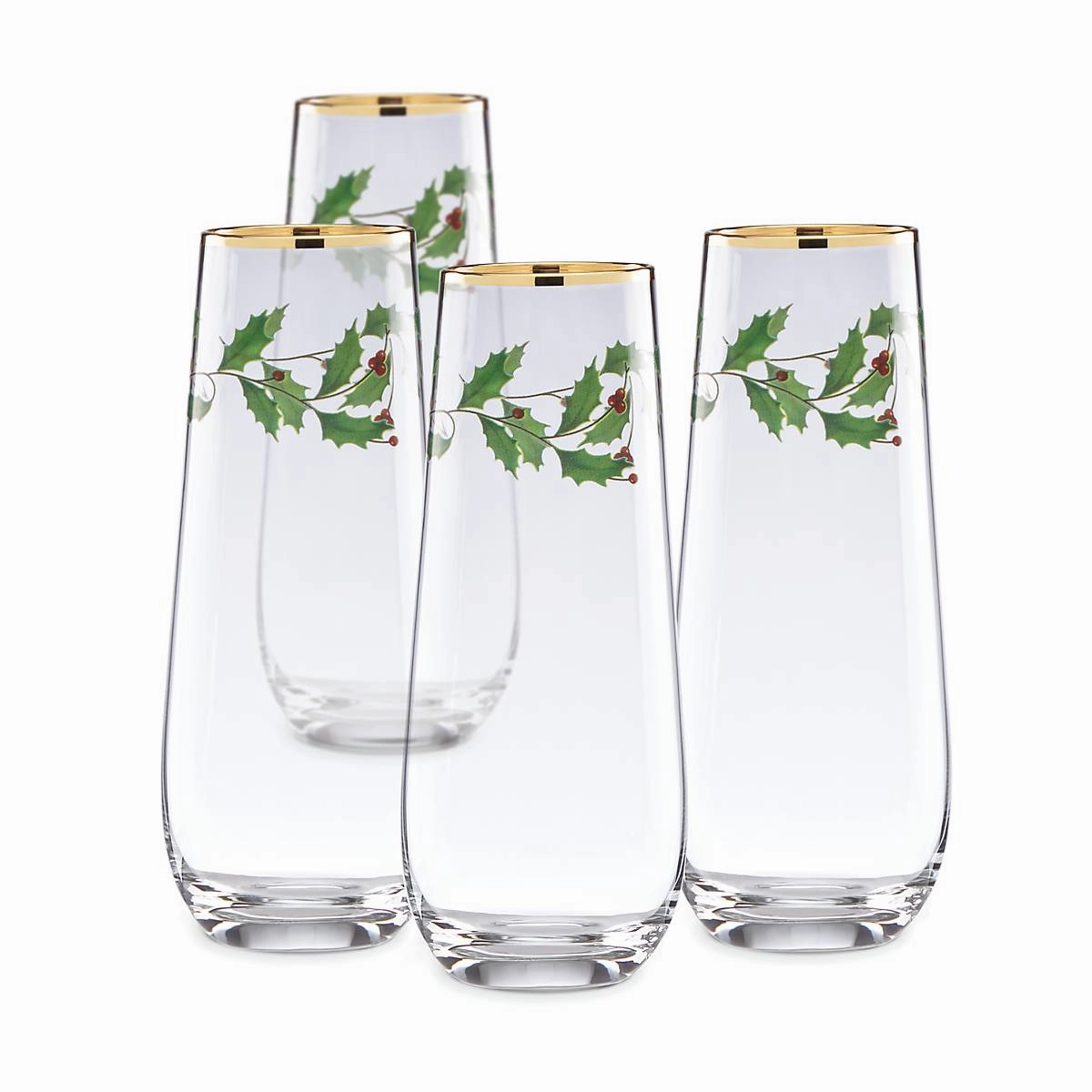 Holiday Stemless Flute Glasses - Set Of 4