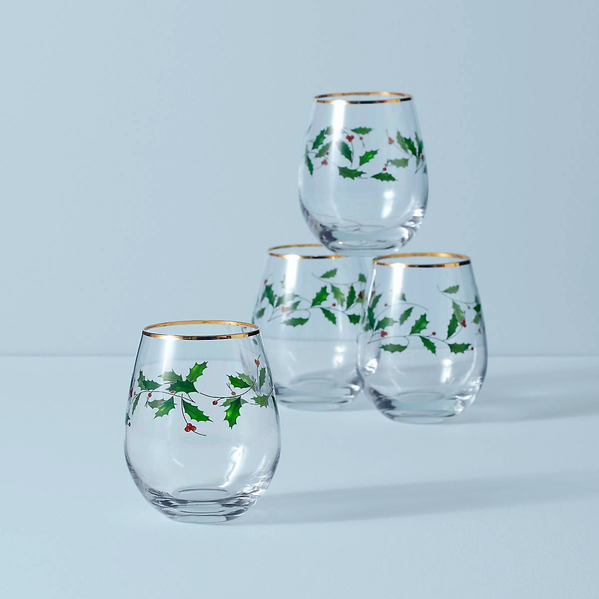 Holiday Stemless Wine Glasses - Set Of 4