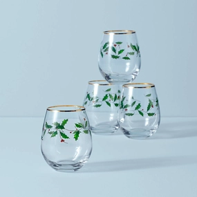 Holiday Stemless Wine Glasses - Set Of 4