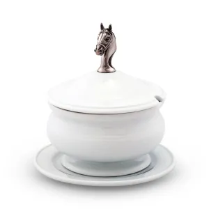 Horse Head Porcelain Lidded Bowl shower curtain, waterproof liner