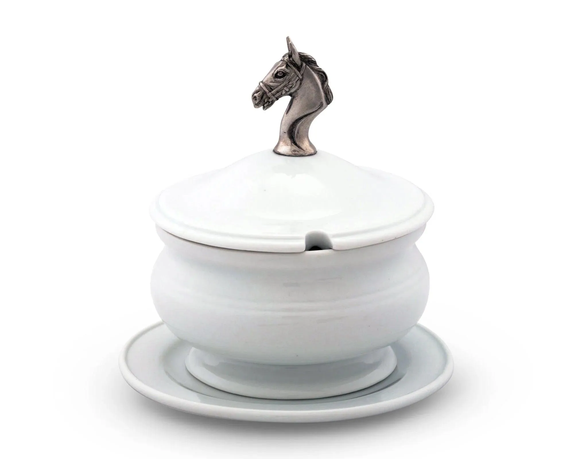 Horse Head Porcelain Lidded Bowl