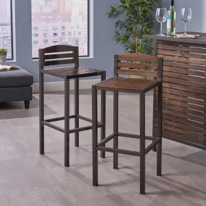 Indoor Acacia Barstools with Rustic Metal Finish Iron Frame (Set of 2) - NH879303 bar stool, counter stool