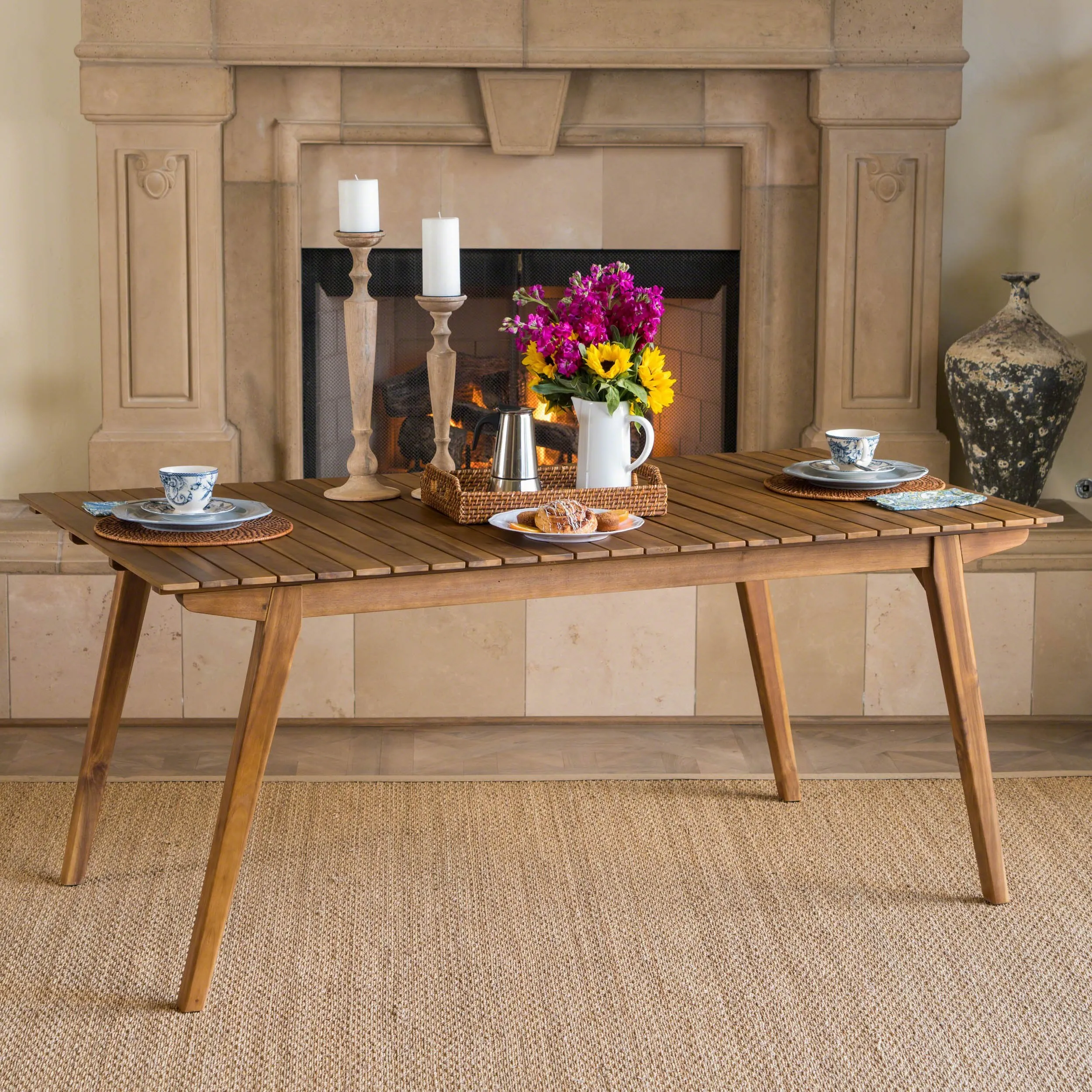 Indoor Farmhouse Cottage Teak Finished Acacia Wood Dining Table - NH697203 patio chairs, outdoor seating
