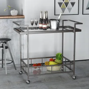 Indoor Industrial Black Iron Bar Cart with Tempered Glass Shelves - NH853203 dining chair, upholstered chair
