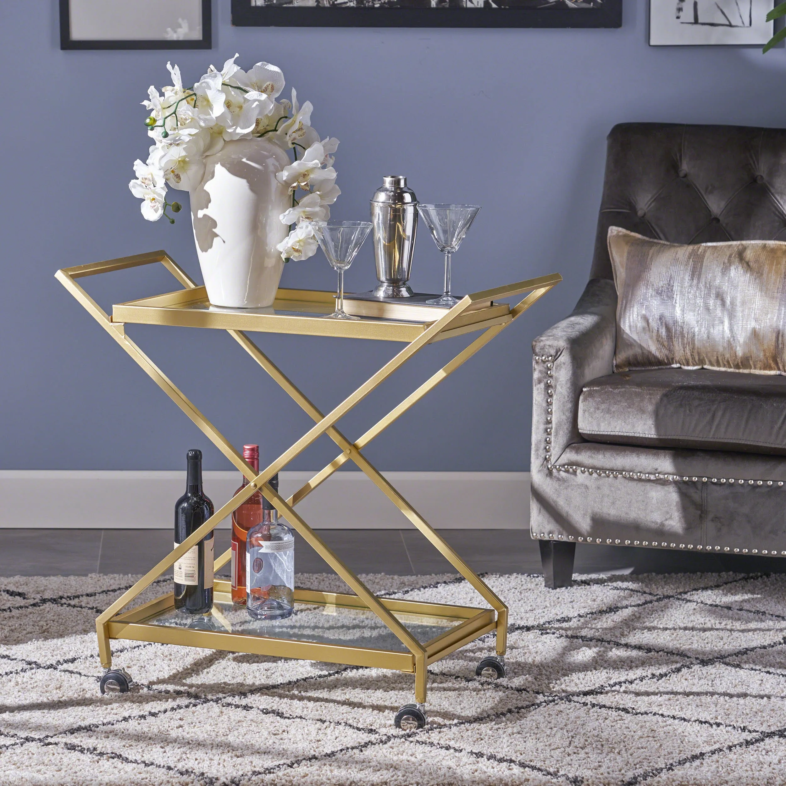 Indoor Industrial Iron and Glass Bar Cart, Gold - NH264403 dining chair, upholstered chair