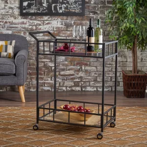 Indoor Industrial Modern Black Iron Bar Cart with Tempered Glass Top - NH902203 dining chair, upholstered chair