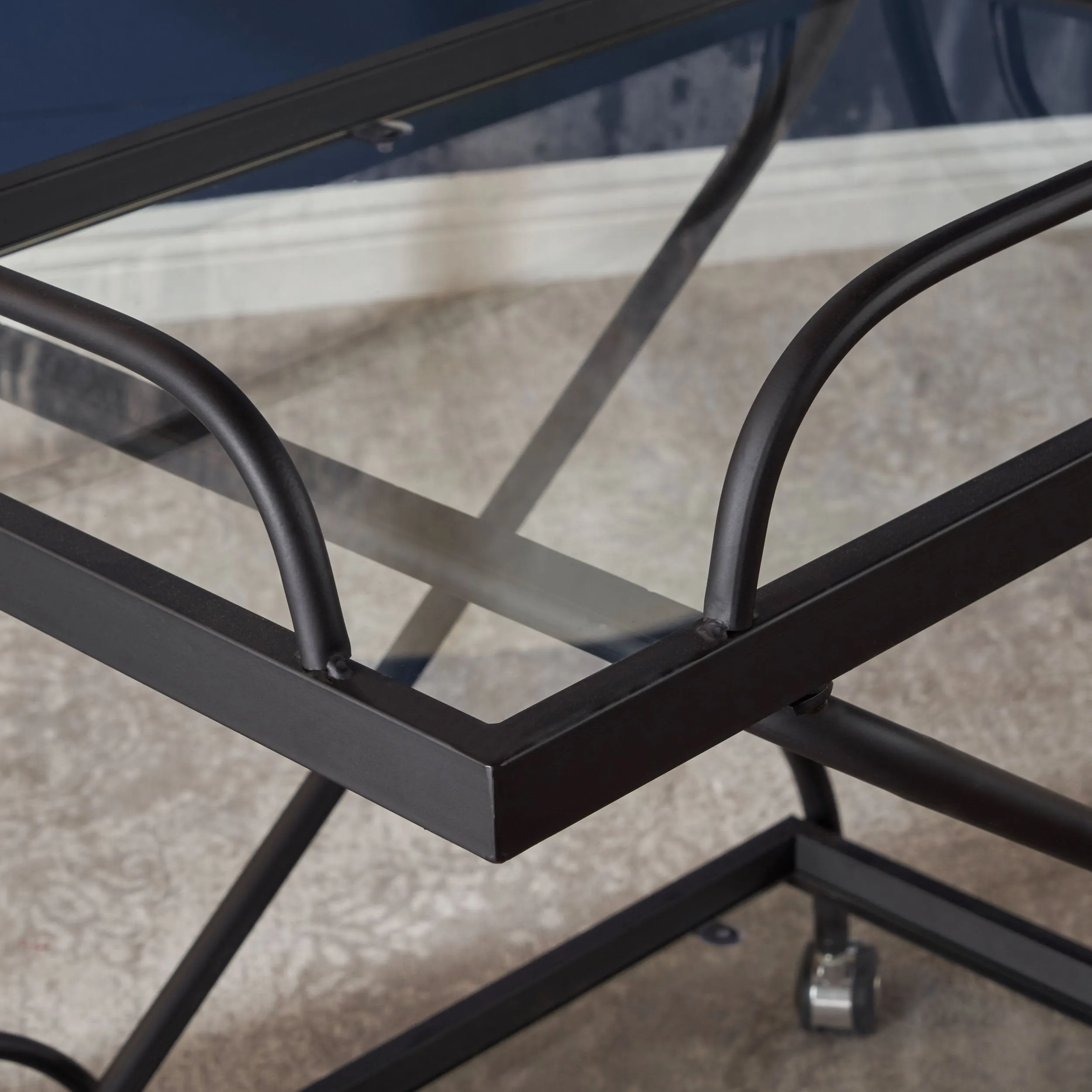 Indoor Traditional Black Iron Bar Cart with Tempered Glass Shelves - NH675203