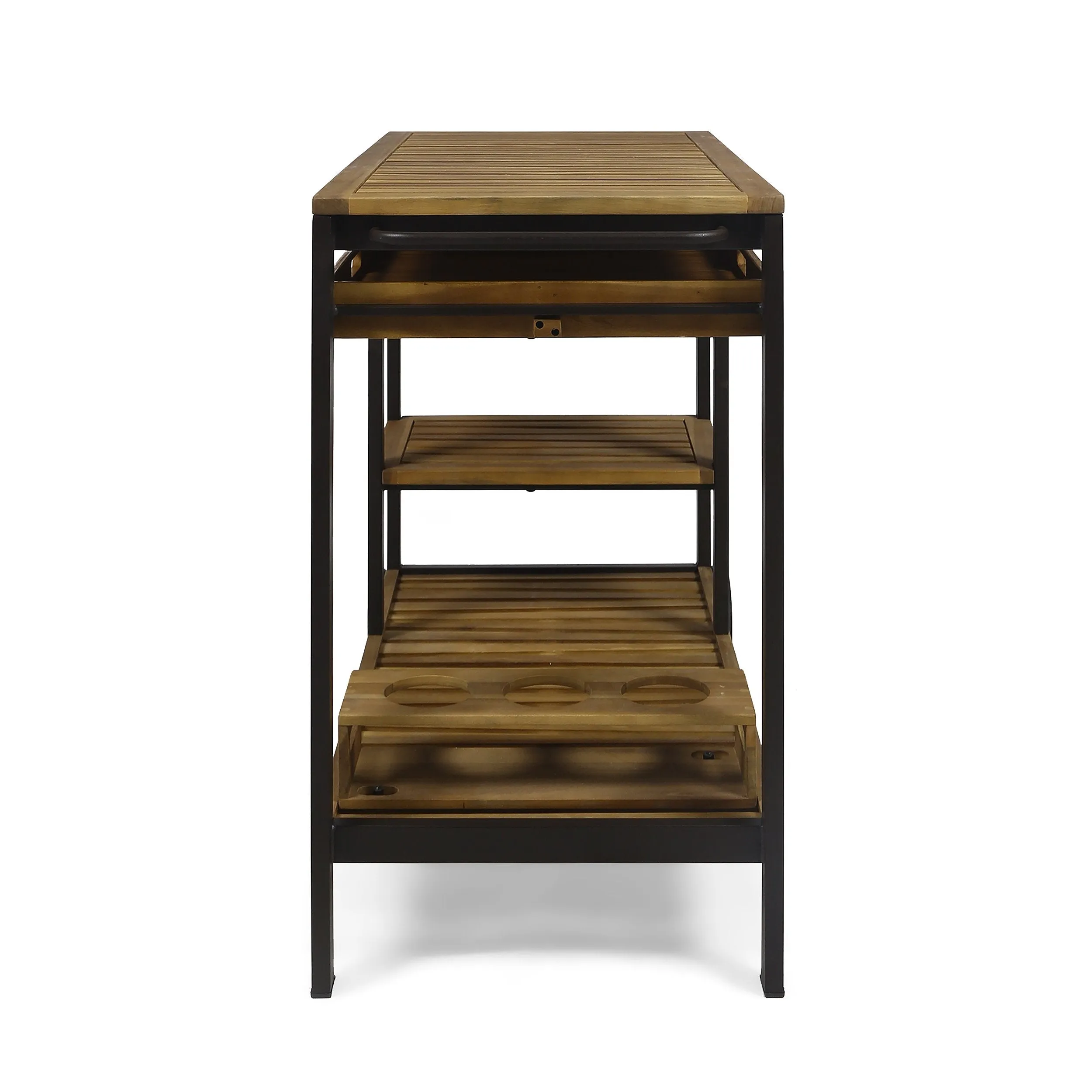 Indoor Wood and Iron Bar Cart with Drawers and Wine Bottle Holders - NH558803