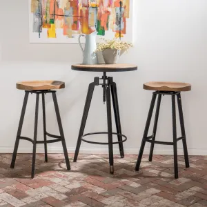 Industrial Adjustable Antique Finish Wood Bar Set with Swivel Stools - NH898892 bar stool, counter stool
