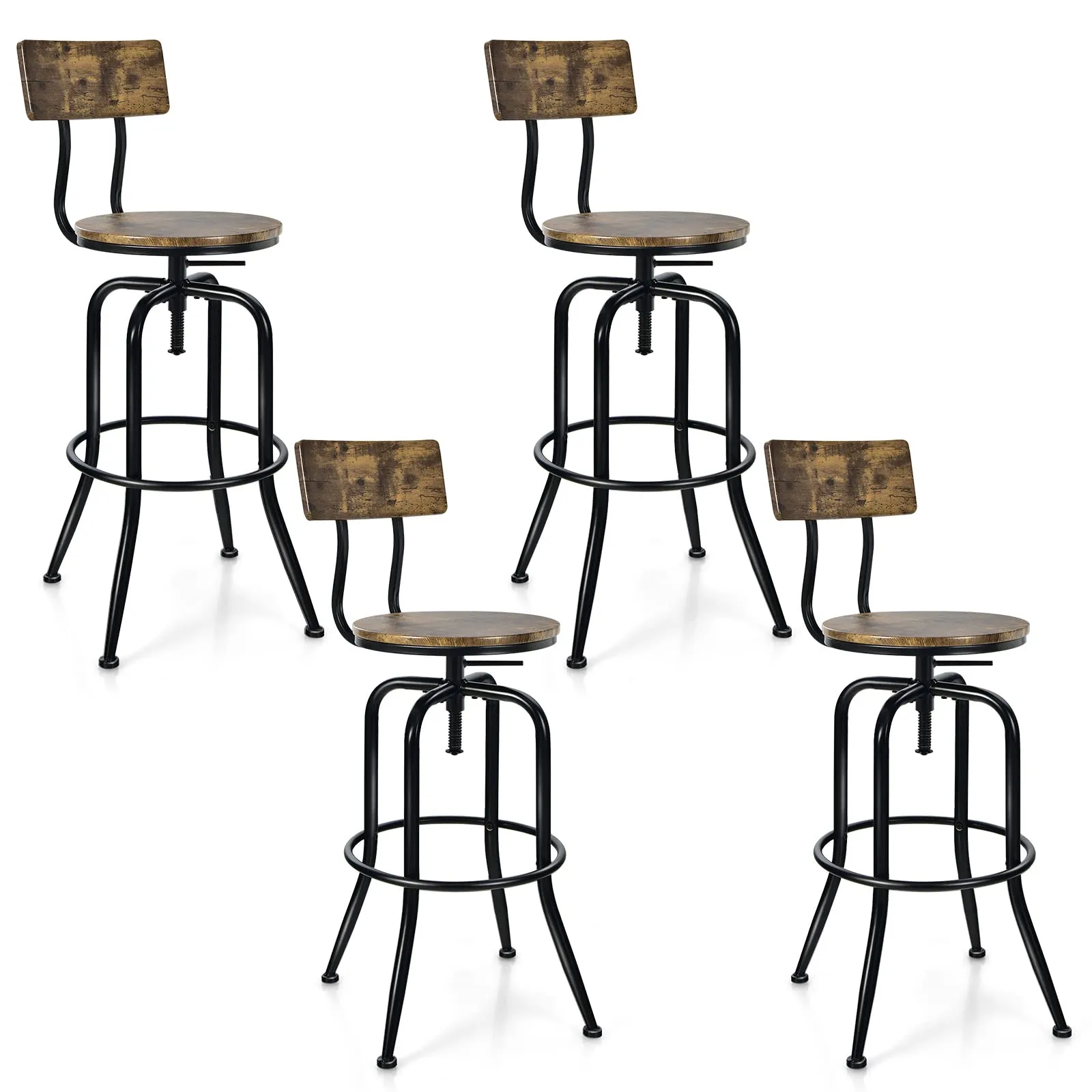 Industrial Bar Stool, Vintage Adjustable Swivel Counter Height Kitchen Dining Chair with Arc-Shaped Backrest kitchen barstool, adjustable bar stool