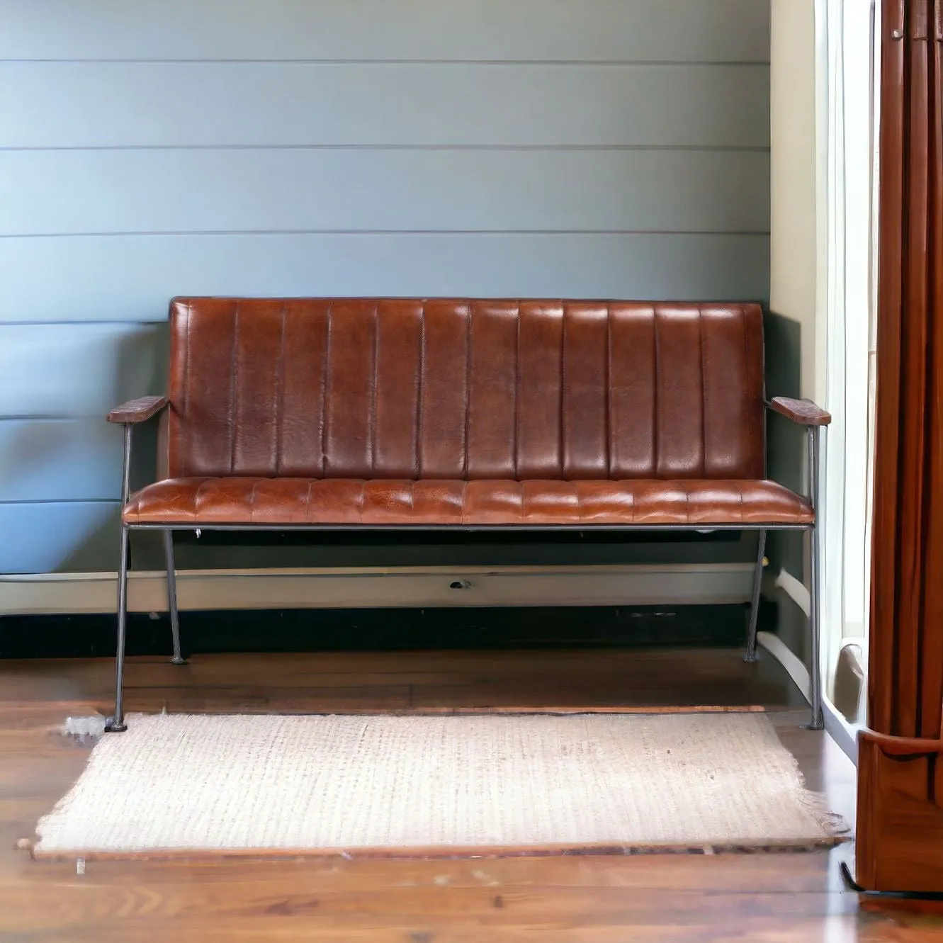 Industrial Chic Leather Bench
