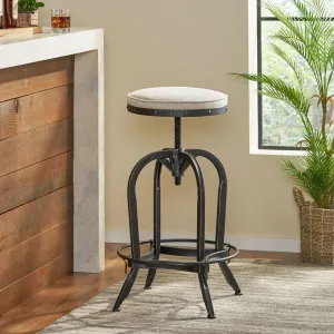 Industrial Design Adjustable Swivel Iron Bar Stool in Beige Linen - NH719832 bar stool, counter stool