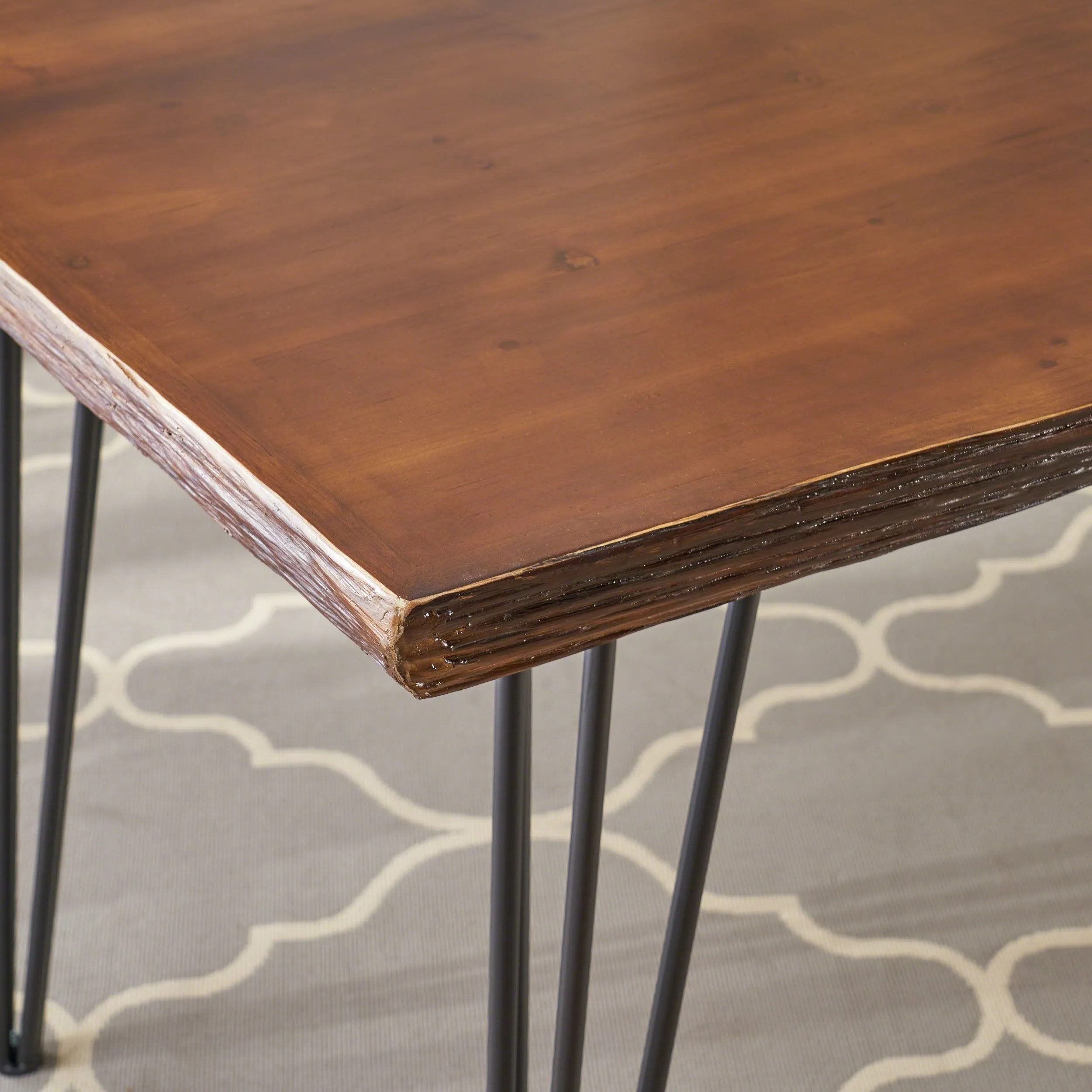 Industrial Faux Live Edge Rectangular Dining Table, Natural - NH418403