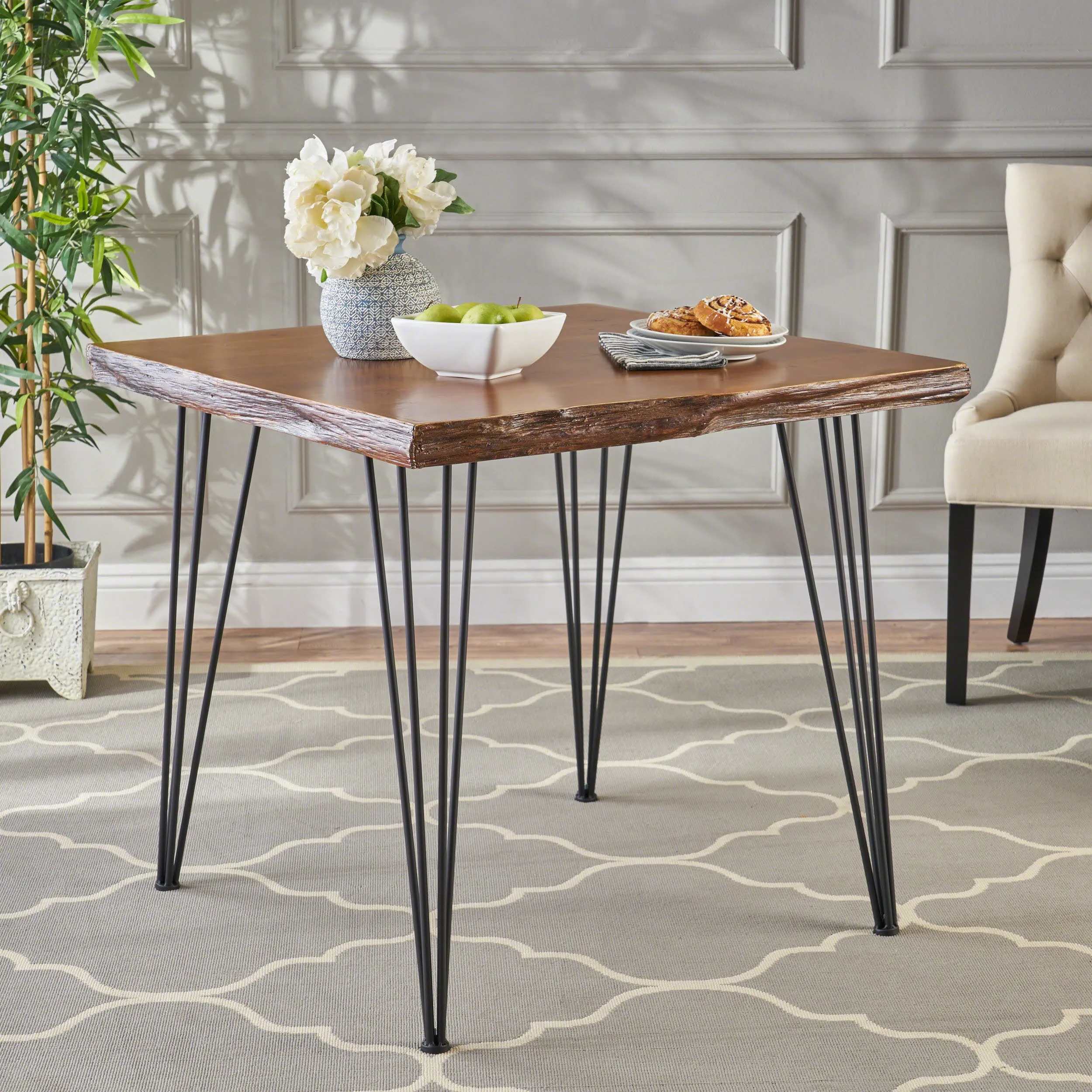 Industrial Faux Live Edge Square Dining Table, Natural - NH318403 kitchen island table, dining furniture