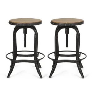 Industrial Firwood Adjustable Height Swivel Barstools, Set of 2, Antique Natural and Pewter - NH325413 bar stool, counter stool
