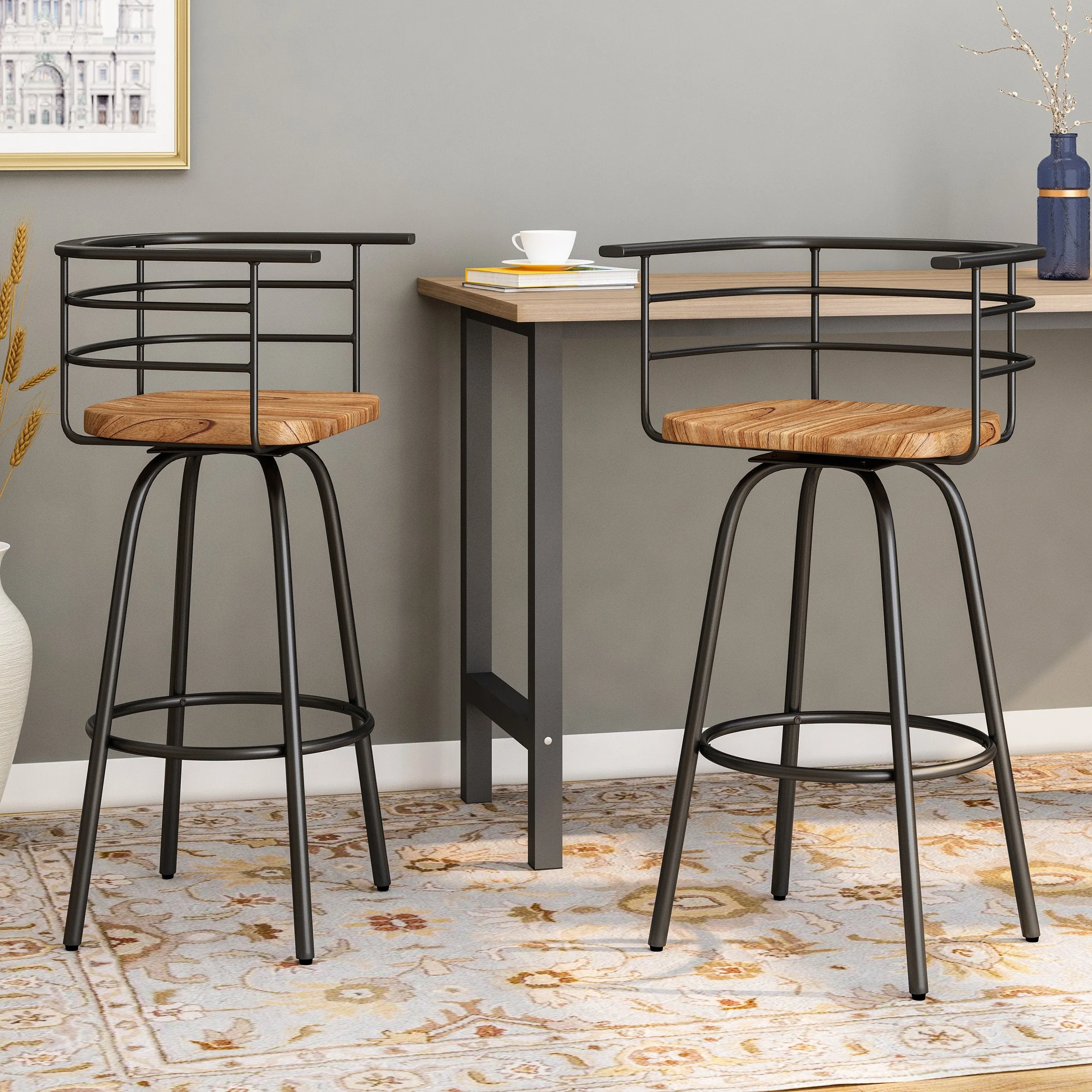Industrial Modern 29" Swivel Barstool with Rubberwood Seat (Set of 2) - NH548803 bar stool, counter stool