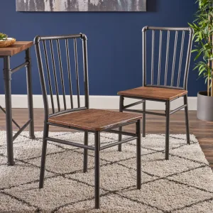 Industrial Textured Brown Steel and Wood Finished Chairs (Set of 2) - NH832503 dining table set, 6-piece dining set