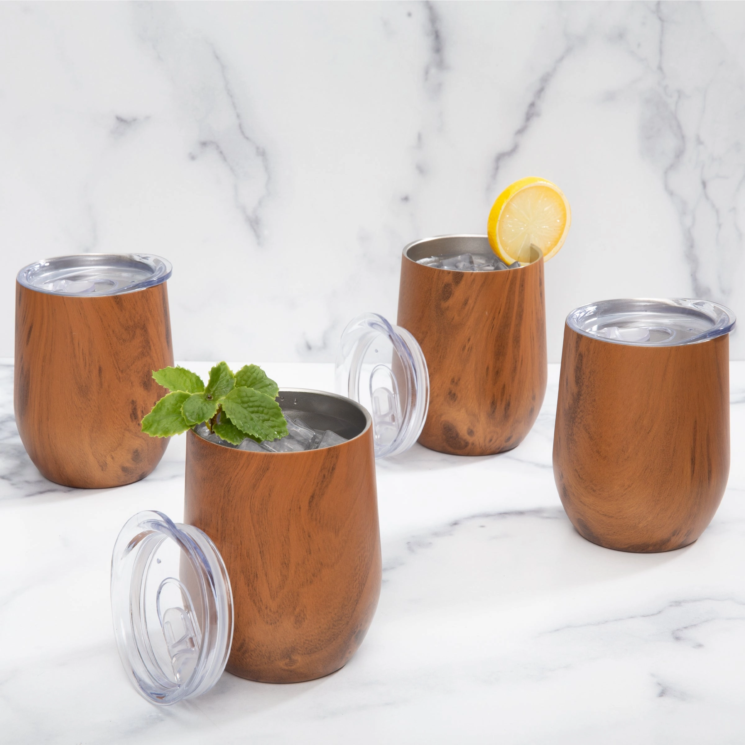 Insulated Woodgrain Wine Tumblers - Set Of 4