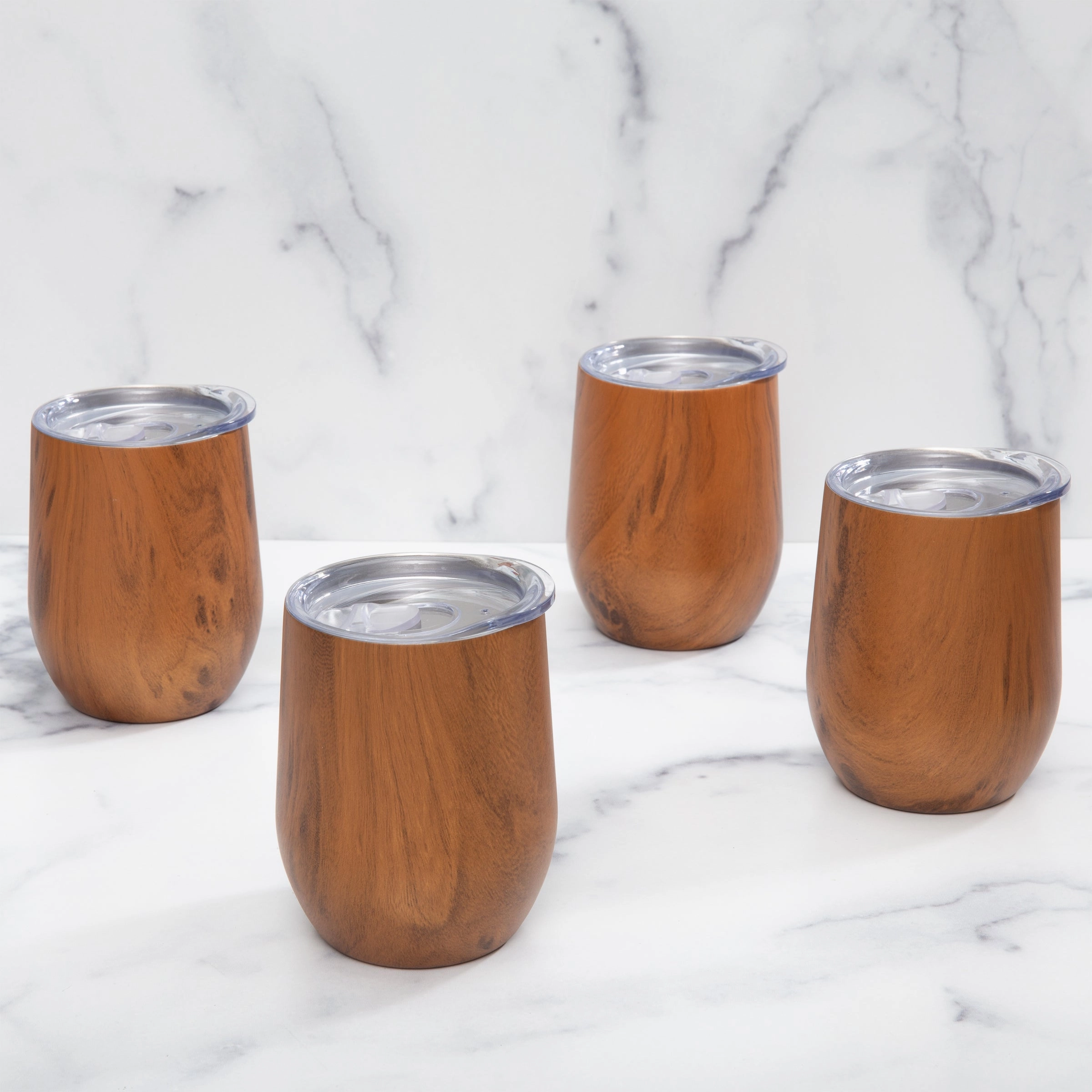 Insulated Woodgrain Wine Tumblers - Set Of 4