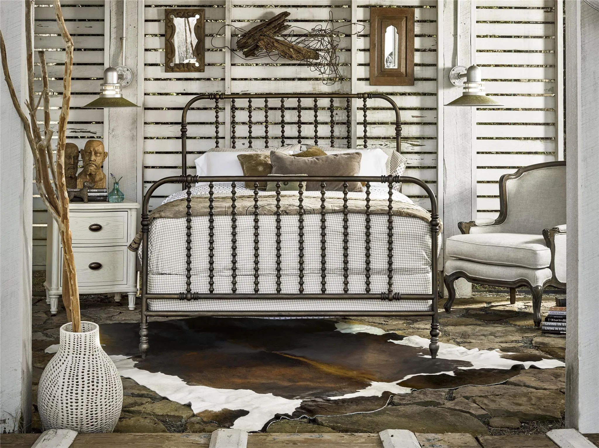 Iron Frame Farmhouse King Bed bedroom furniture, nightstand