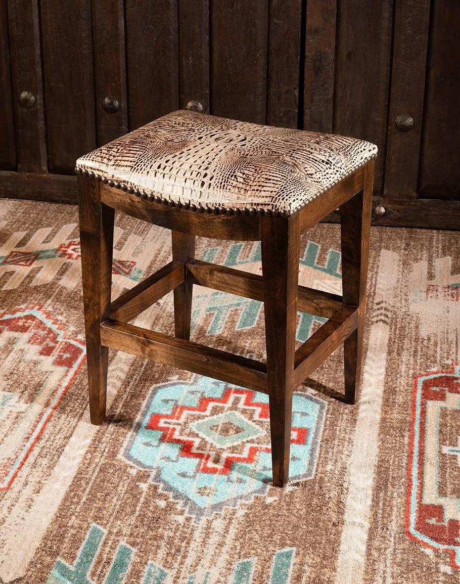 Ivory Croc Leather Saddle Stool