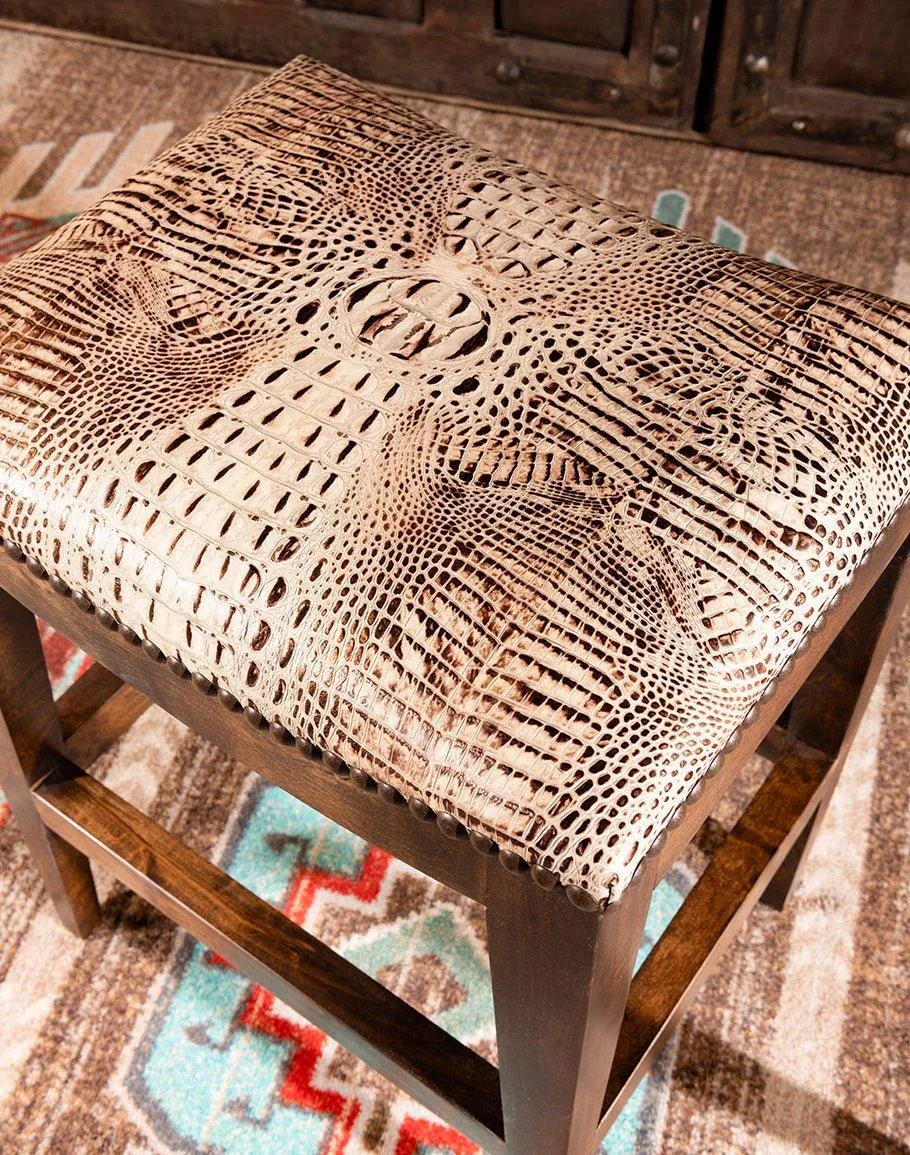 Ivory Croc Leather Saddle Stool