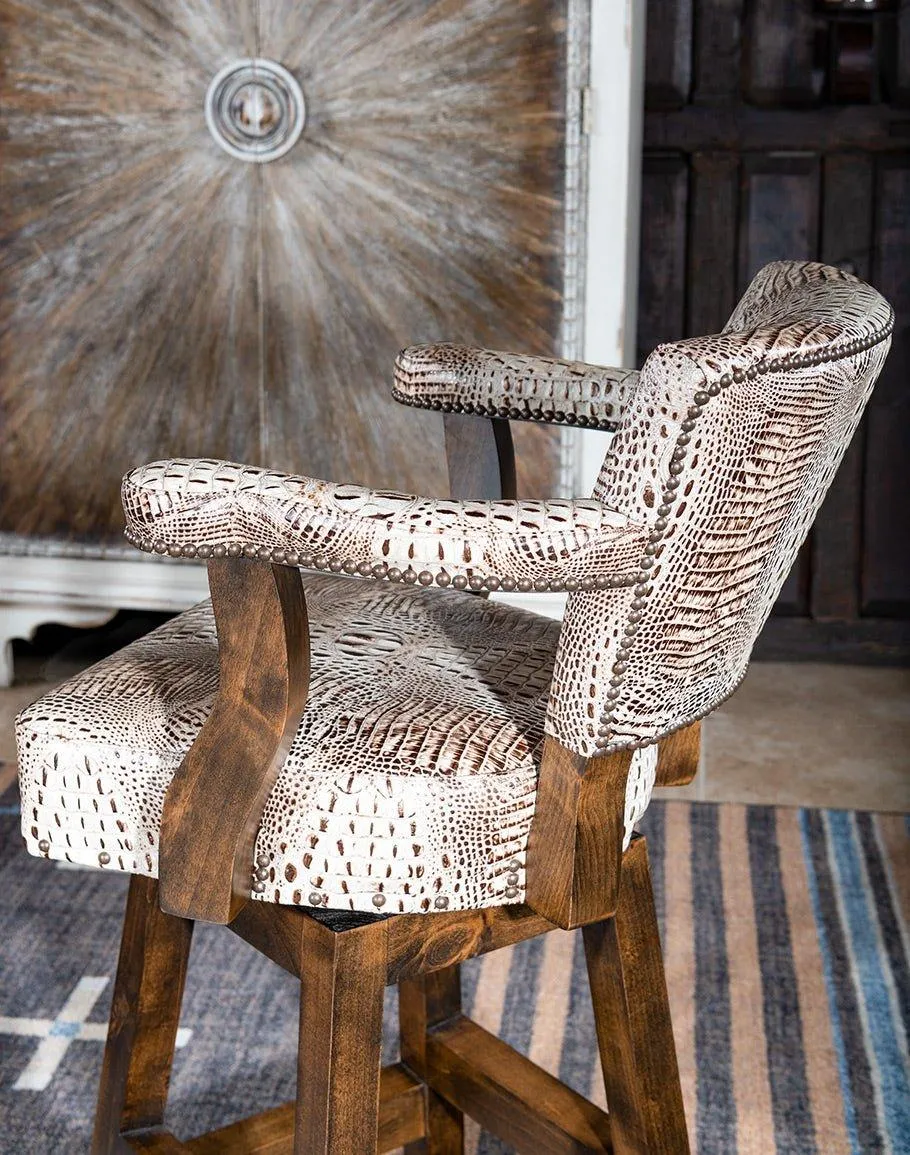 Ivory Croc Leather Swivel Bar Chair