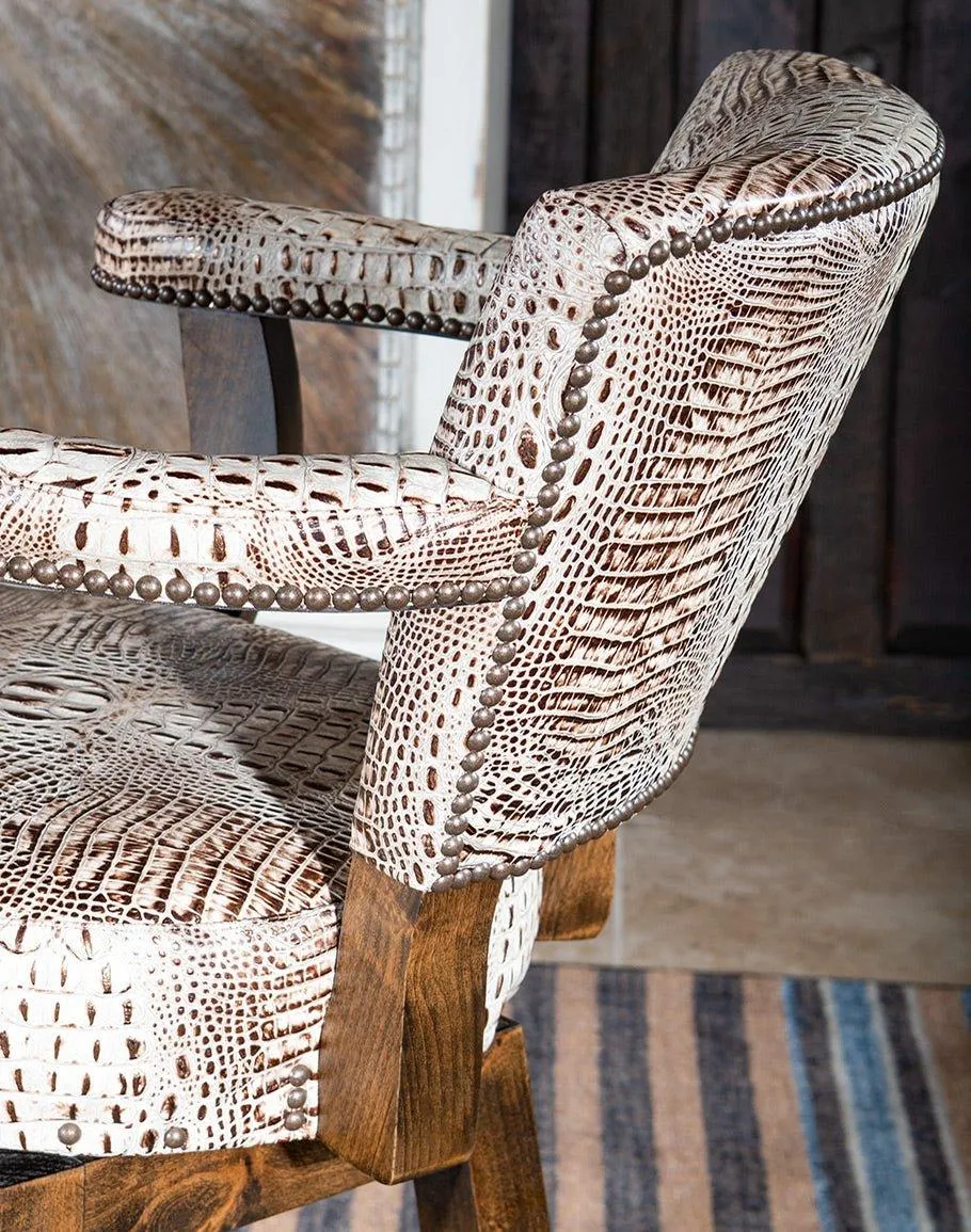 Ivory Croc Leather Swivel Bar Chair