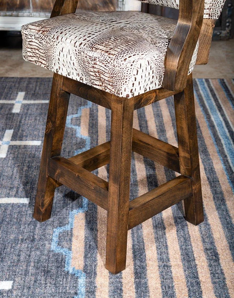 Ivory Croc Leather Swivel Bar Chair