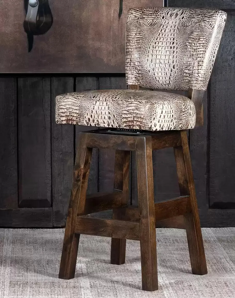 Ivory Croc Leather Swivel Bar Chair