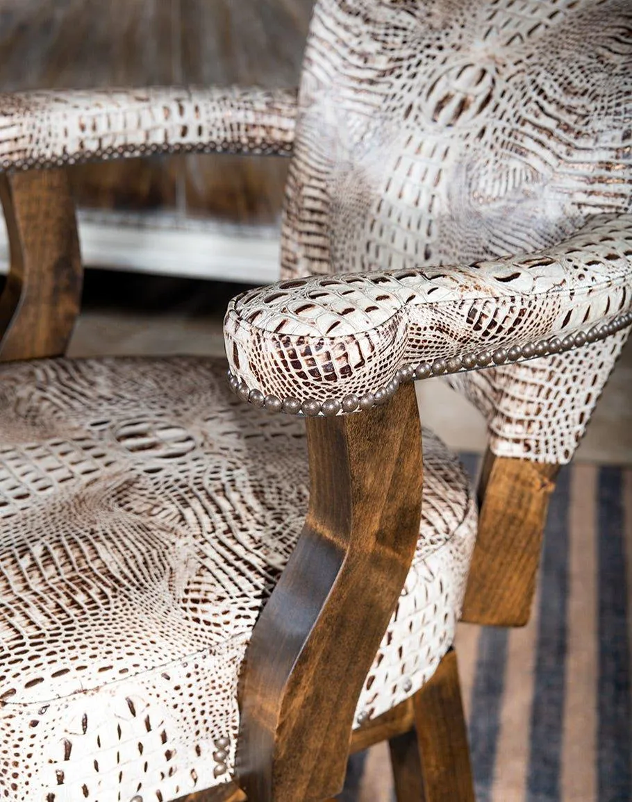 Ivory Croc Leather Swivel Bar Chair