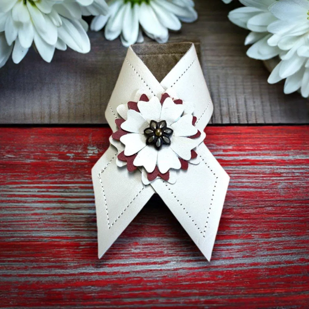 Ivory Flowers Leather Napkin Rings