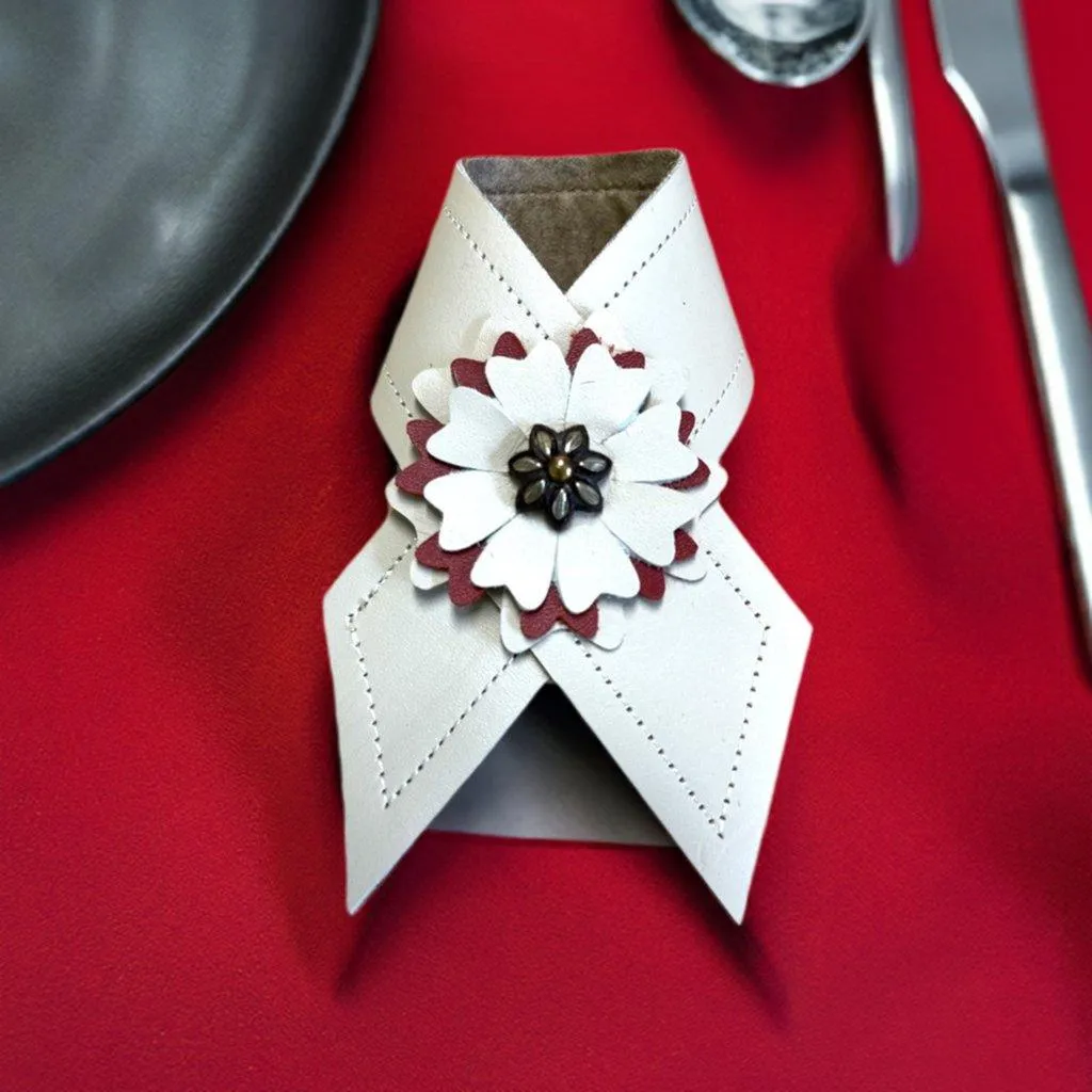 Ivory Flowers Leather Napkin Rings