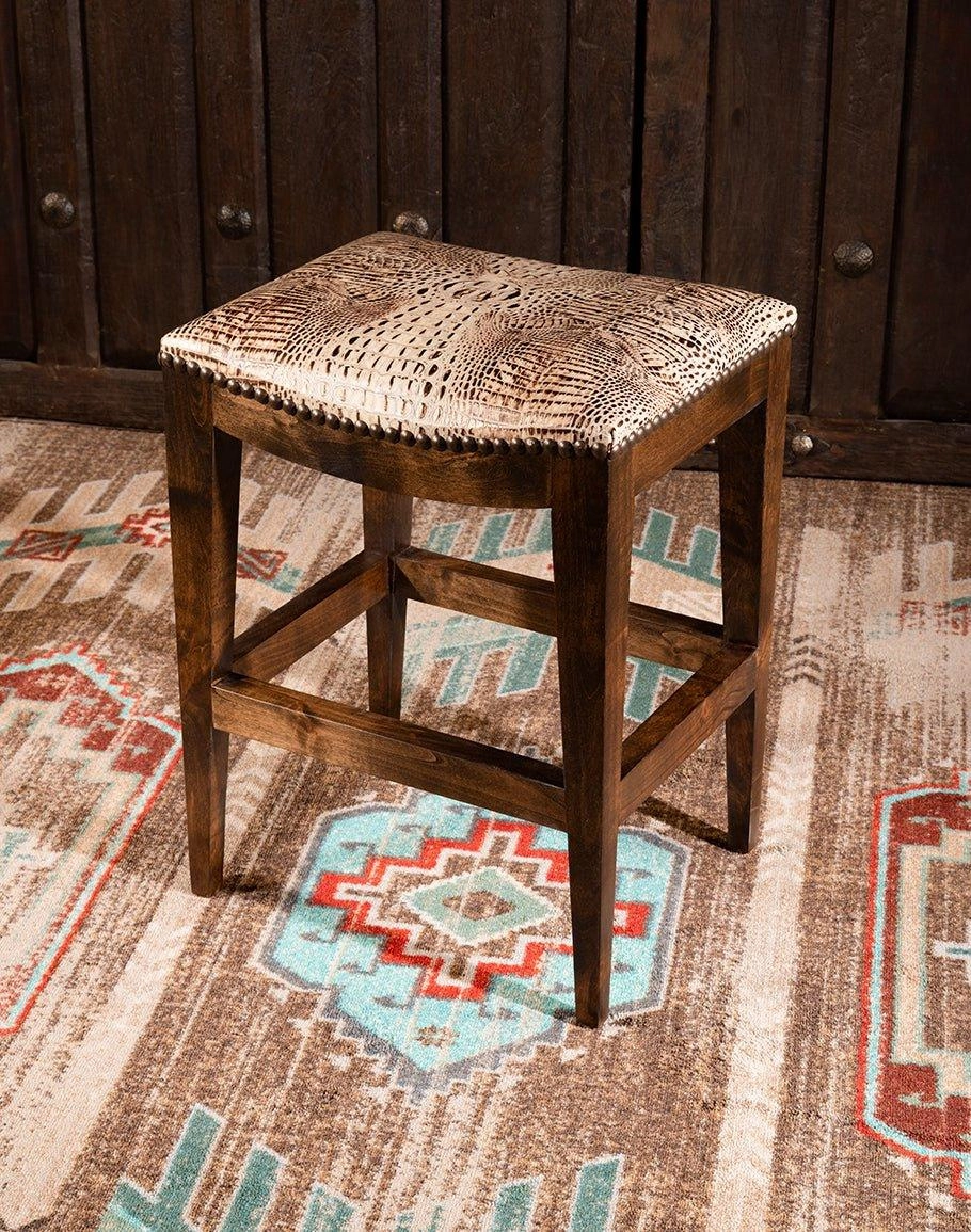 Ivory Croc Leather Saddle Stool
