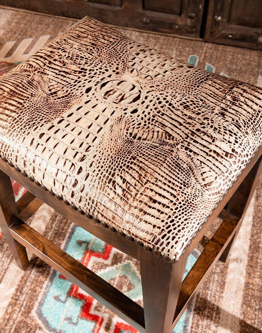 Ivory Croc Leather Saddle Stool
