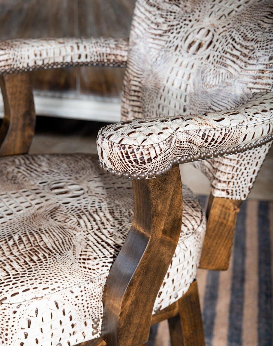 Ivory Croc Leather Swivel Bar Chair