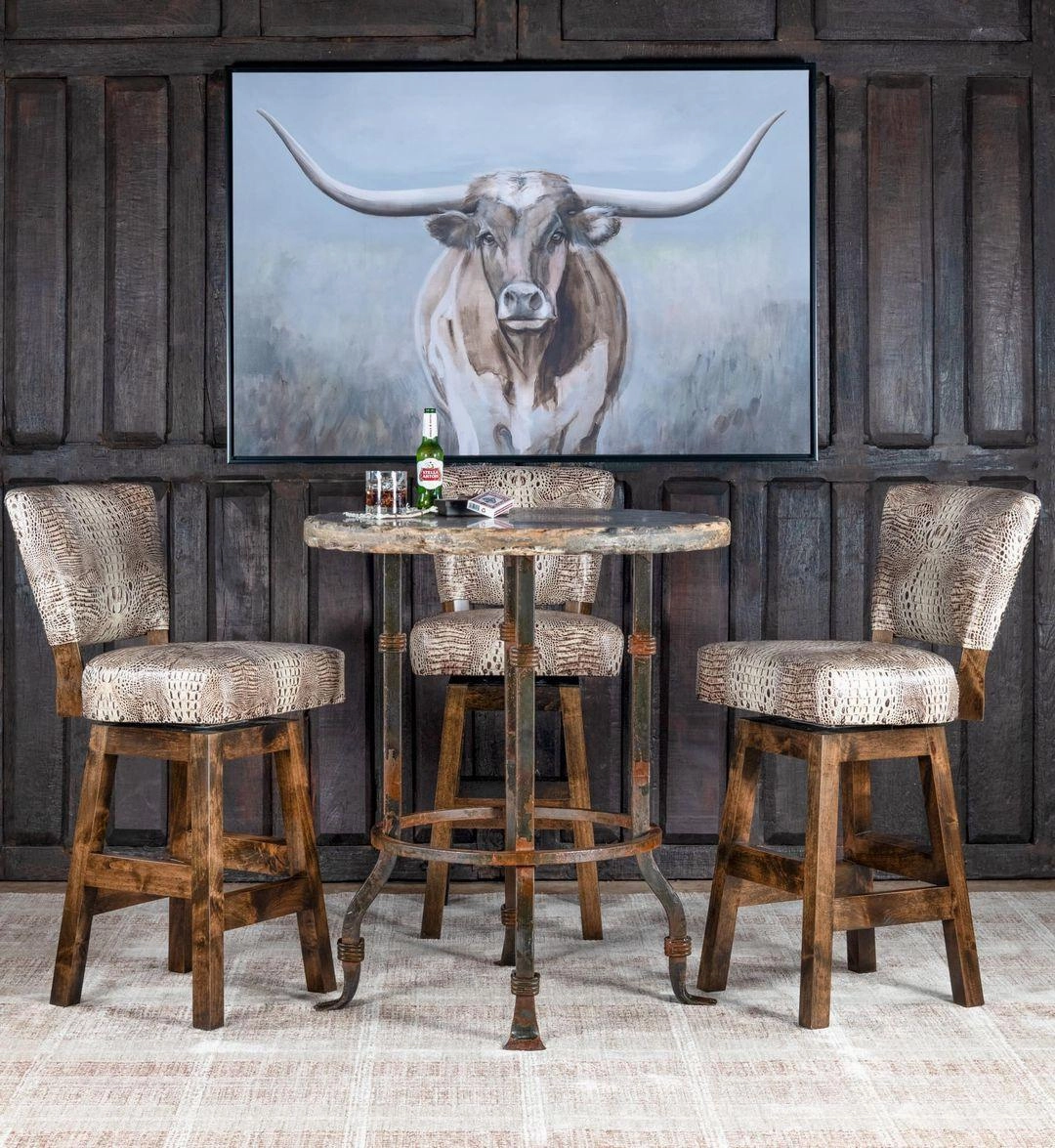 Ivory Croc Leather Swivel Bar Chair