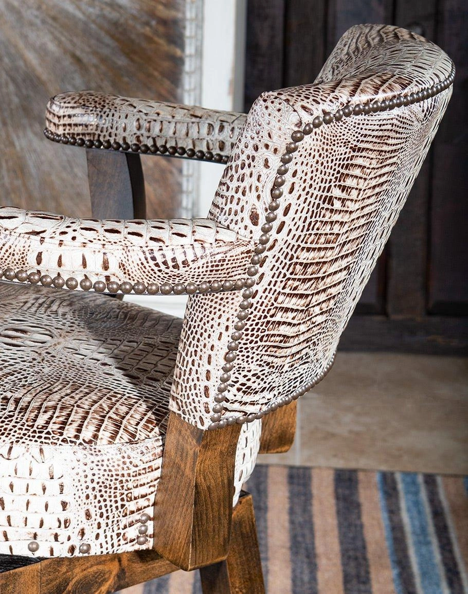 Ivory Croc Leather Swivel Bar Chair