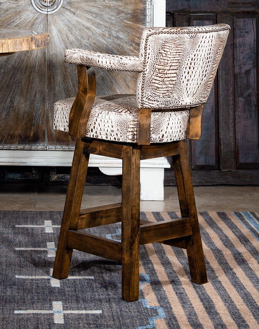 Ivory Croc Leather Swivel Bar Chair