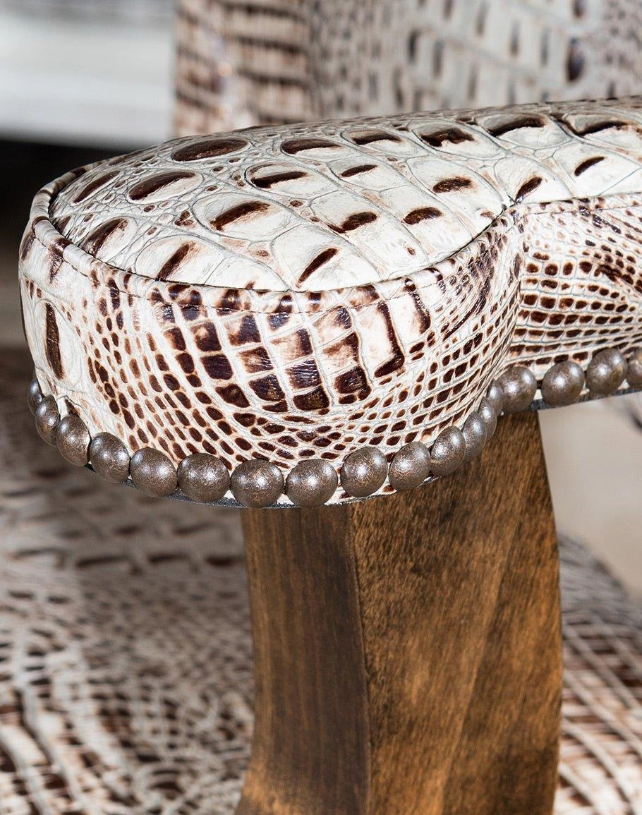 Ivory Croc Leather Swivel Bar Chair