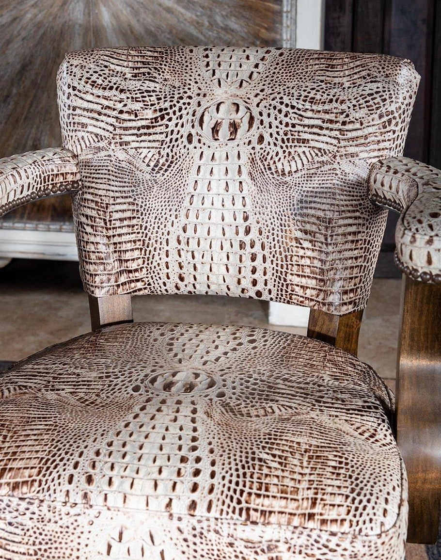 Ivory Croc Leather Swivel Bar Chair