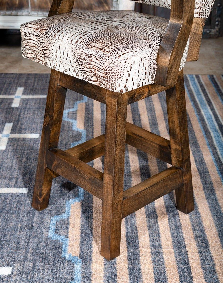 Ivory Croc Leather Swivel Bar Chair