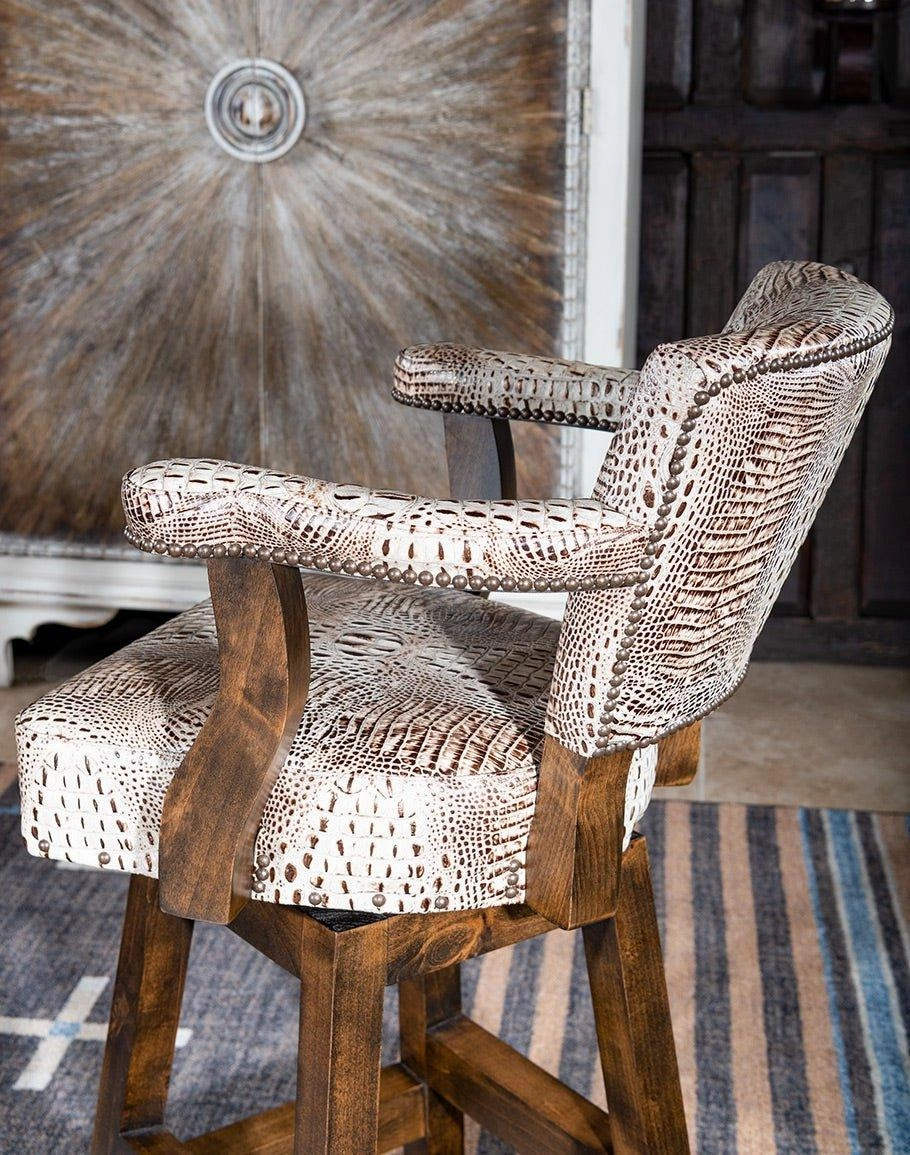Ivory Croc Leather Swivel Bar Chair