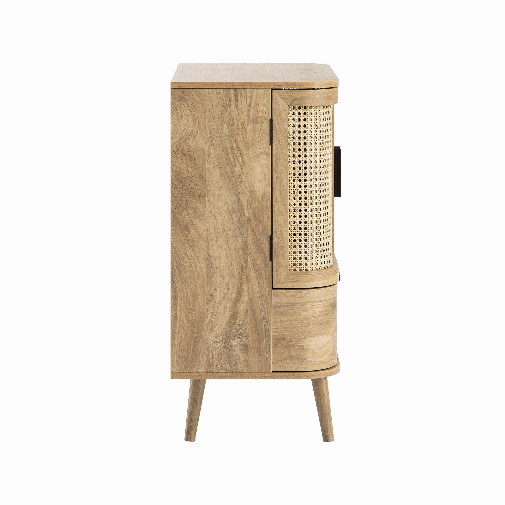 Izzy Curved Rattan 1-Drawer Small Sideboard, Natural