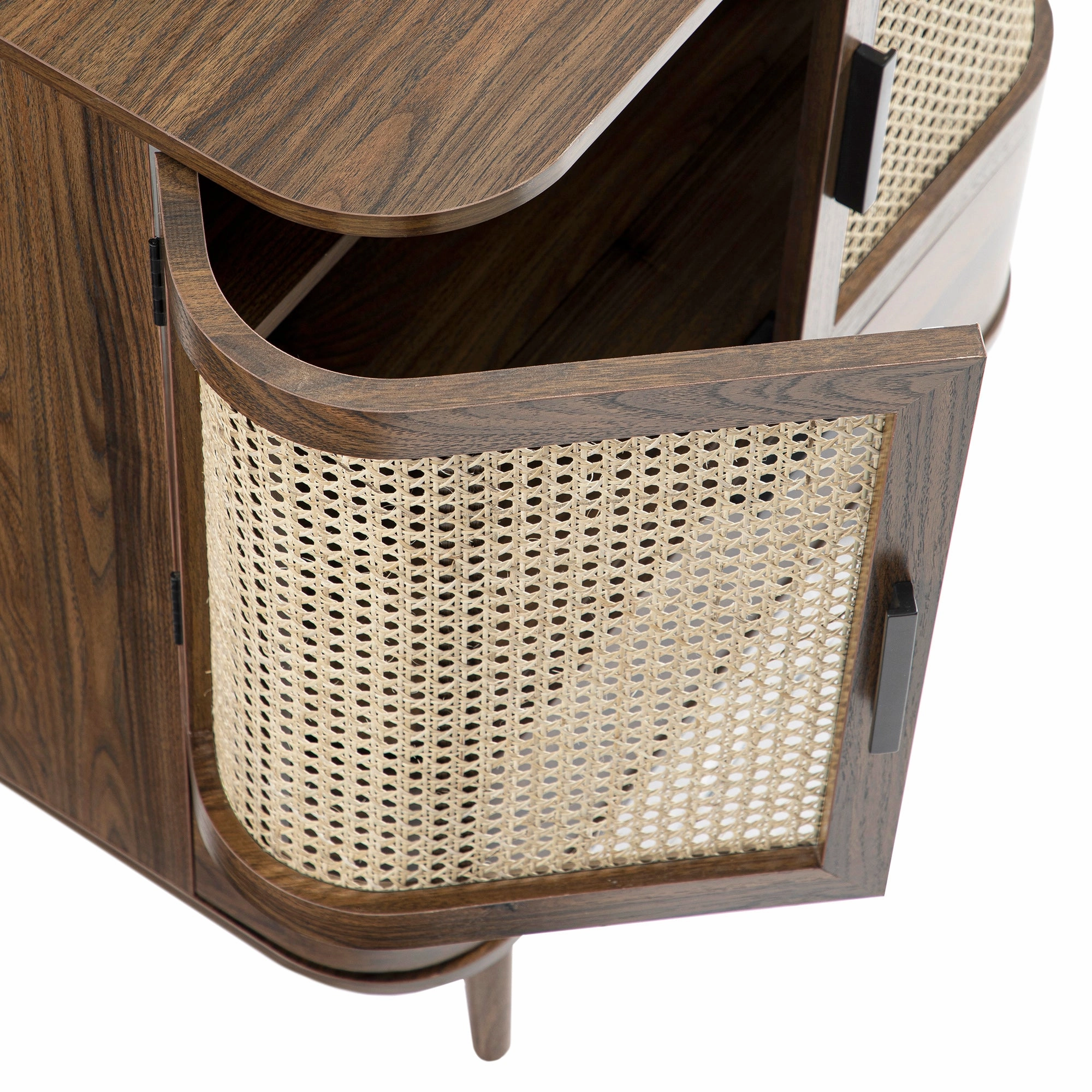 Izzy Curved Rattan 1-Drawer Small Sideboard, Walnut